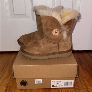 UGG Tan Bailey Button II Sheepskin Boots with Plush Lining